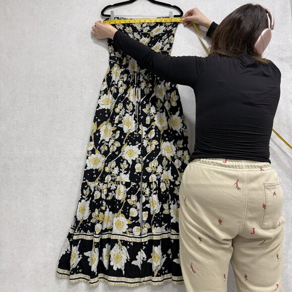 Free People Jumpsuit Womens Small Black Floral Strapless Smocked Wide Leg Boho - Picture 5 of 12